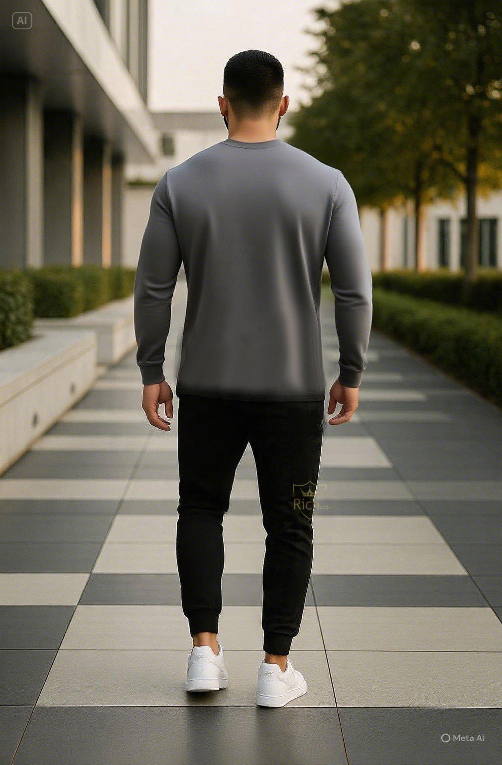 2 Pcs Men’s Micro Printed Track Suit in Grey – Comfortable micro fabric sportswear for men, ideal for gym, jogging, and casual use.