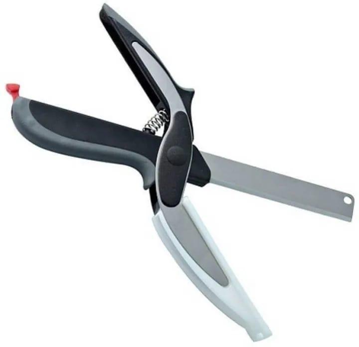 2 in 1 Clever Cutter Knife Scissors with built-in cutting board for fast kitchen chopping