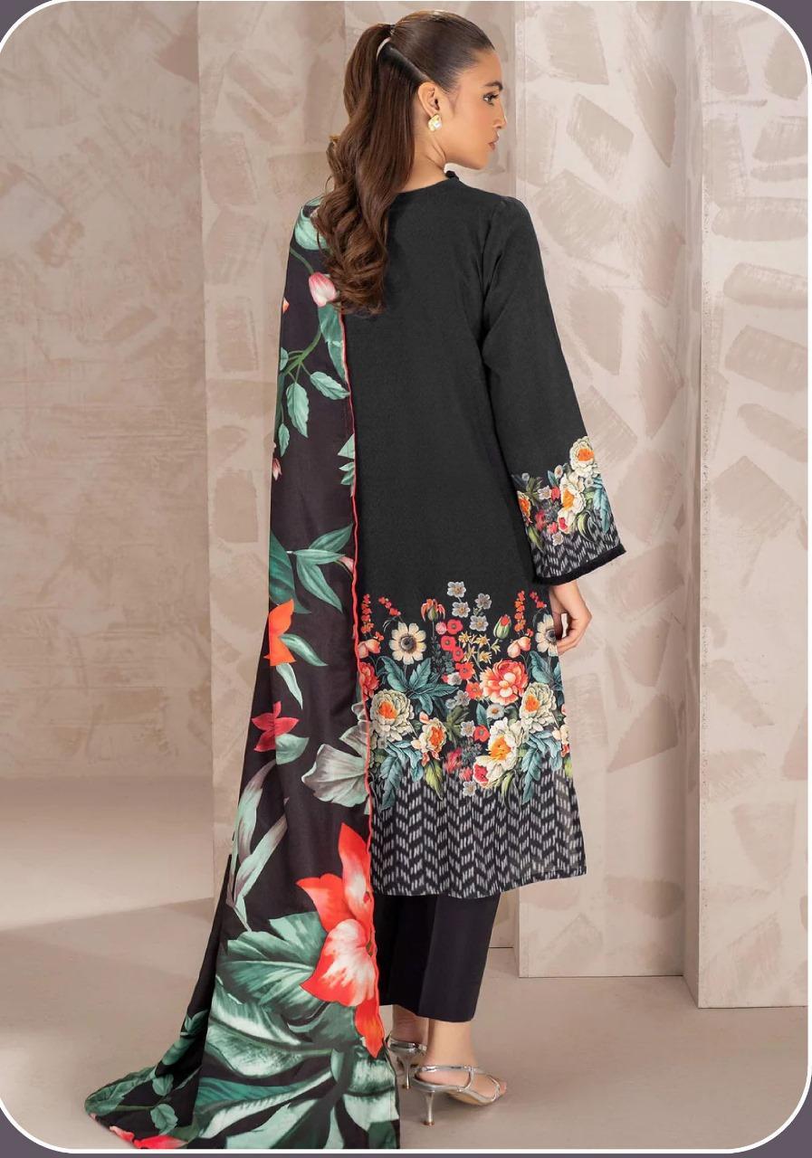3 Pcs Women’s Unstitched Printed Lawn Suit with Shirt, Trouser & Dupatta