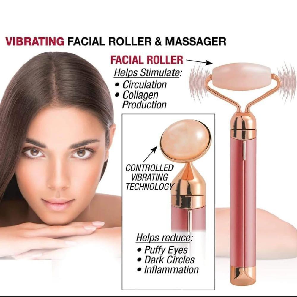 Vibrating Jade Roller for facial massage and puffiness reduction