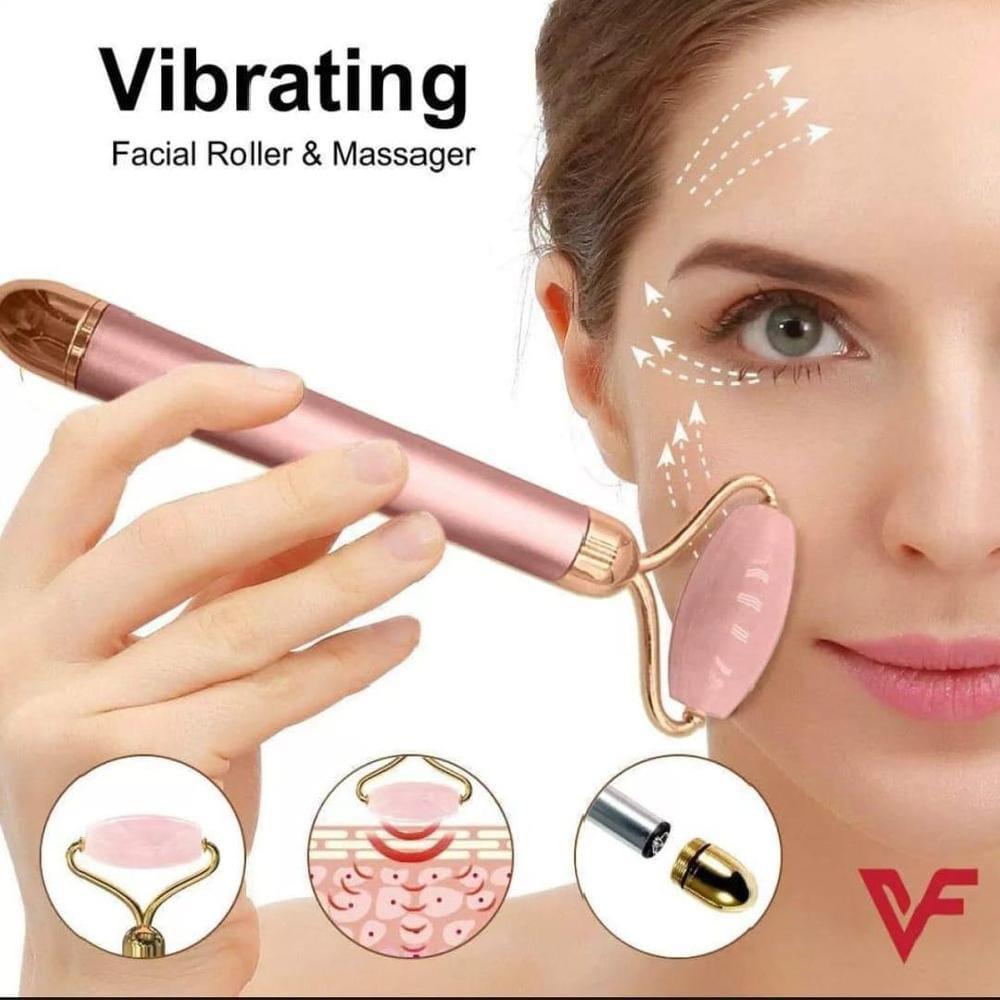 Vibrating Jade Roller for facial massage and puffiness reduction