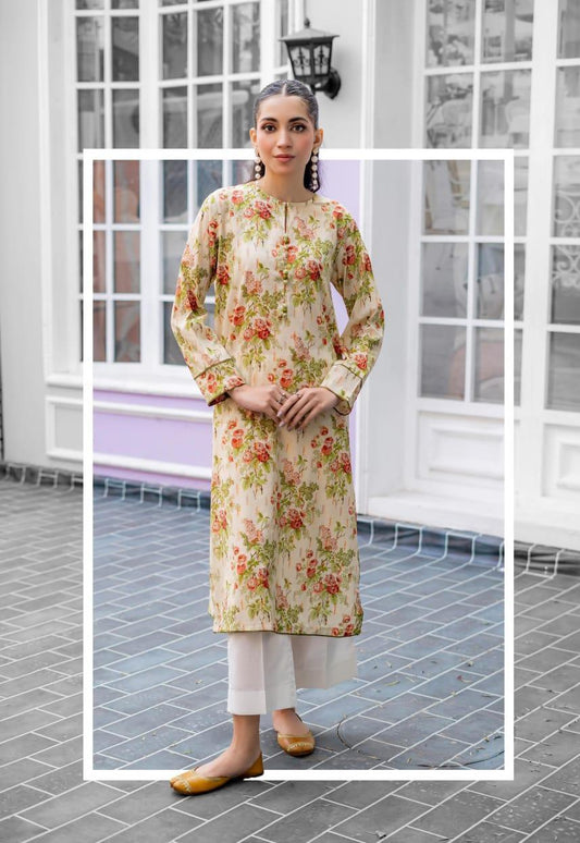 1 Pc Women's Unstitched Printed Kurti – stylish and comfortable lawn fabric with all-over prints, perfect for casual and everyday wear.
