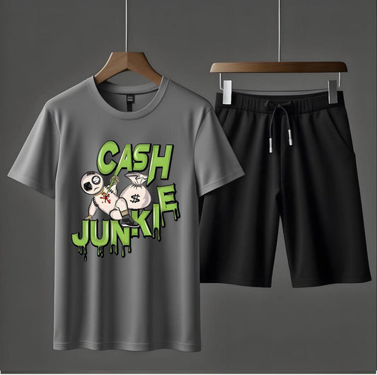 2 Pcs Men's Jersey Printed T-Shirt & Shorts Tracksuit - Comfortable and stylish outfit for men, perfect for gym, sports, and casual wear.
