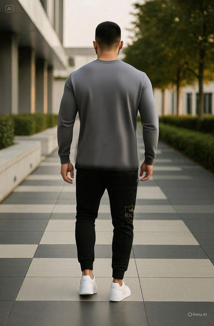 2 Pcs Men’s Micro Printed Track Suit in Grey – Comfortable micro fabric sportswear for men, ideal for gym, jogging, and casual use.