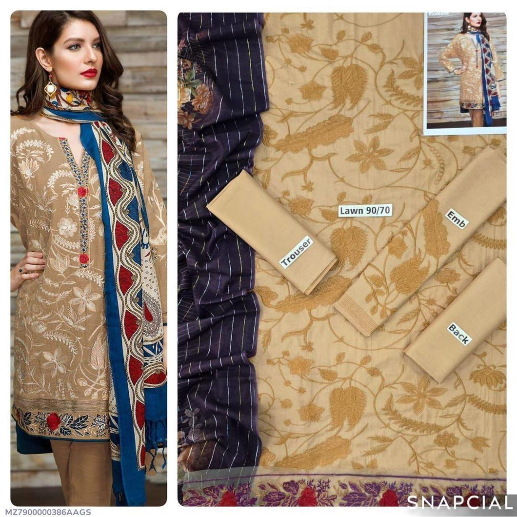 3 Pcs Women's Unstitched Digital Print Suit.