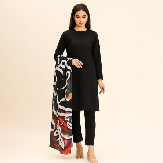 3 Pcs Women’s Unstitched Plain Suit – Elegant fabric set for women