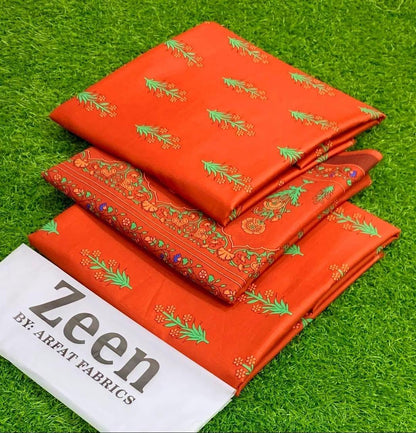 3 Pcs Women’s Unstitched Printed Lawn Suit – Shirt, Trouser & Dupatta