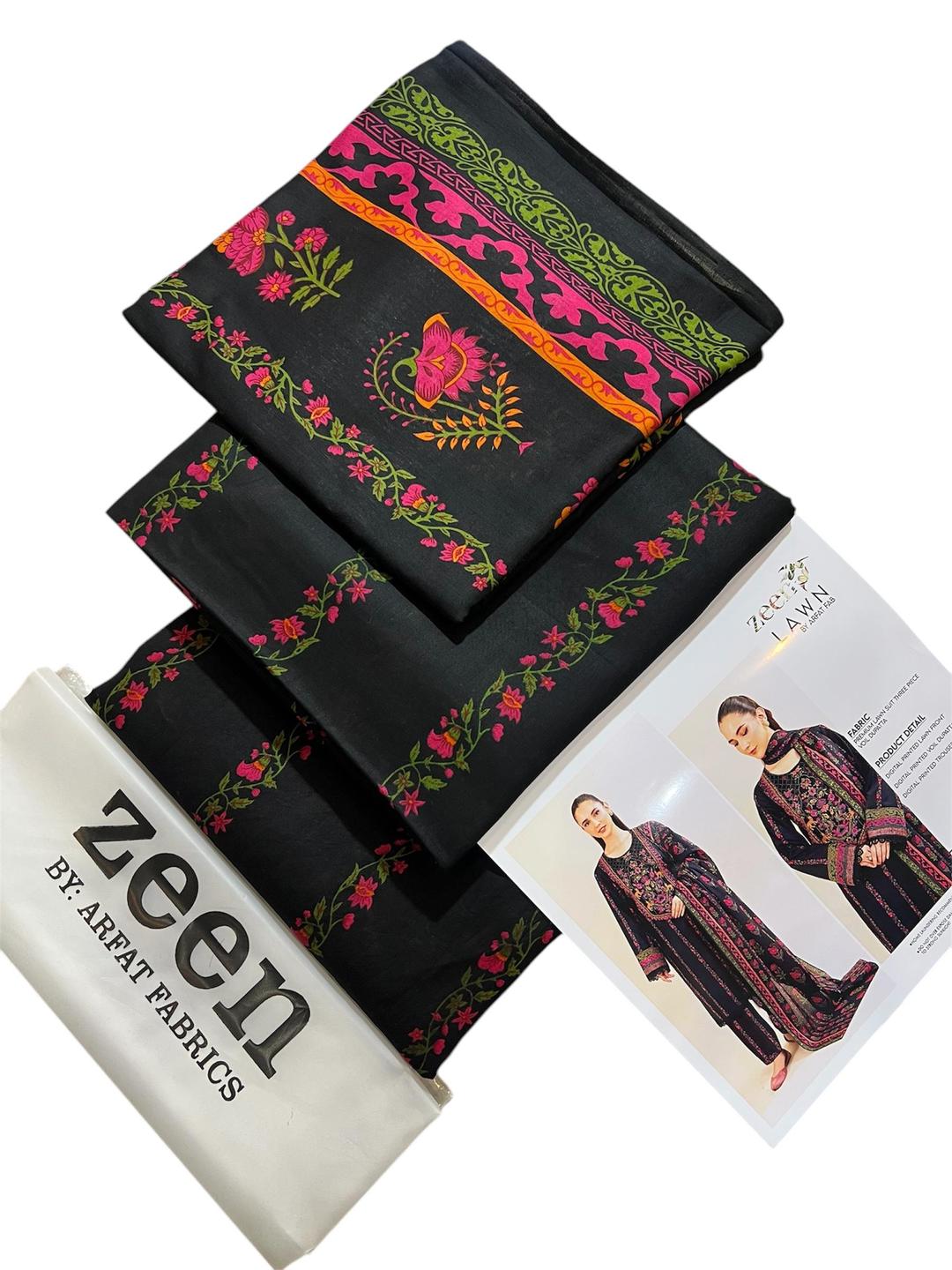 3 Pcs Women’s Unstitched Printed Lawn Suit – Shirt, Trouser & Dupatta