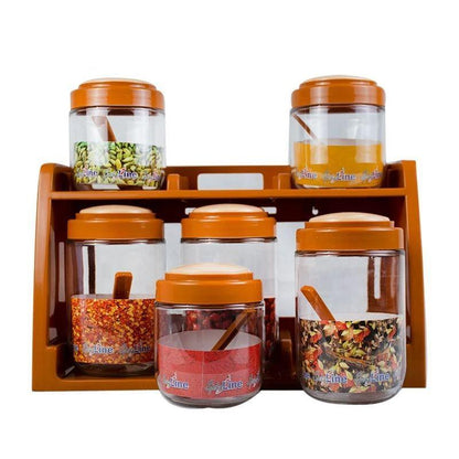 6 In 1 Spice Jar Set with Rotating Stand – kitchen storage for spices and seasonings