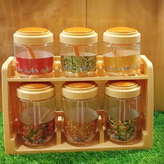 6 In 1 Spice Jar Set with Rotating Stand – kitchen storage for spices and seasonings