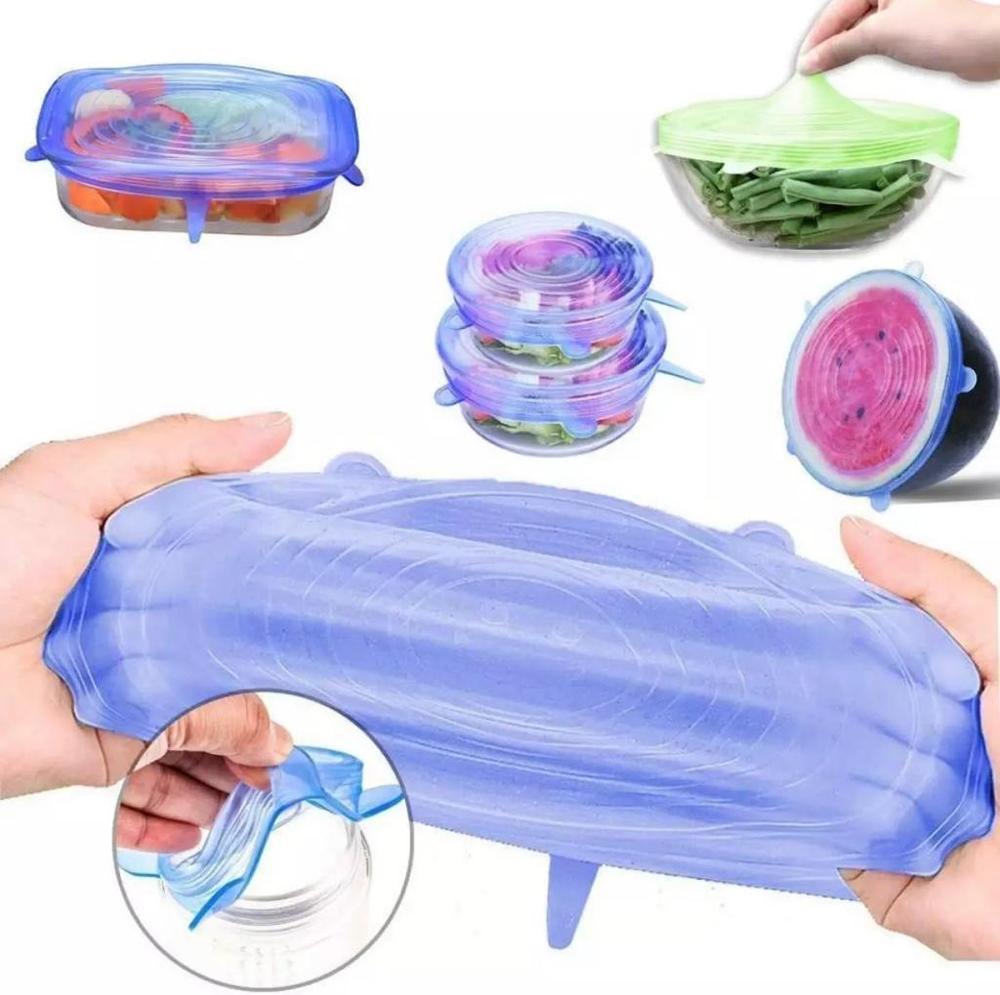 6 Pcs Kitchen Reusable Silicone Stretch Seal Lid Set – Flexible food covers for bowls and containers