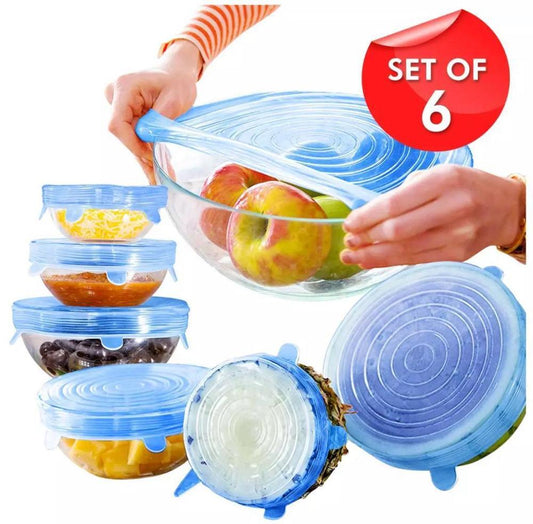 6 Pcs Kitchen Reusable Silicone Stretch Seal Lid Set – Flexible food covers for bowls and containers