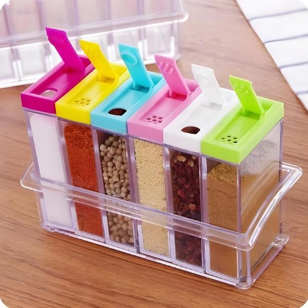 6 Pcs Seasoning Spice Set – airtight transparent spice jars for kitchen storage