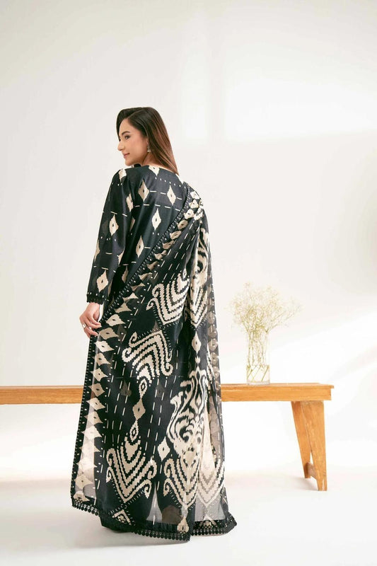 Black 3 Pcs Women’s Unstitched Printed Lawn Suit – Shirt, Trouser & Dupatta