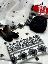 Black Women’s Unstitched Embroidered Organza Suit with Khussa