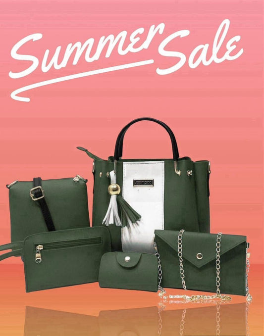 Chic Women’s Rexine Hand Bag Set - 5 Pcs in Elegant Green