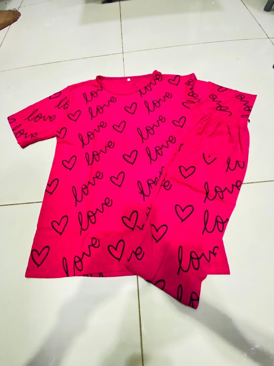 Cozy Printed Cotton Jersey Night Suit - 2 Pcs women’s loungewear set with shirt and trouser for sleepwear.
