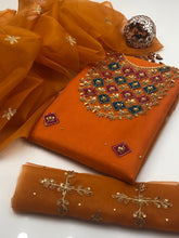 Elegant Pakistani Women’s Unstitched Orange Embroidered Dress