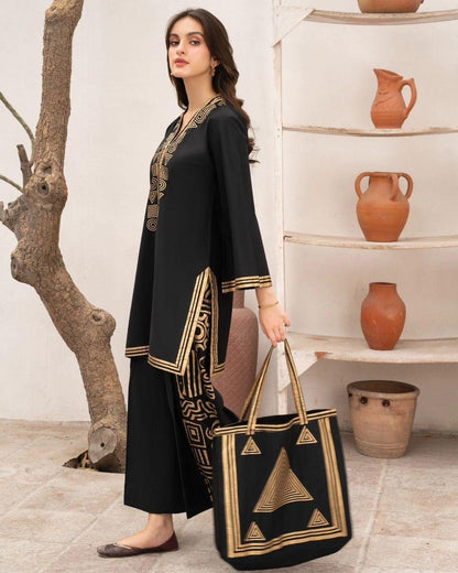 Elegant Women’s Stitched Linen Shirt and Trouser Set with Sleeveless Blouse