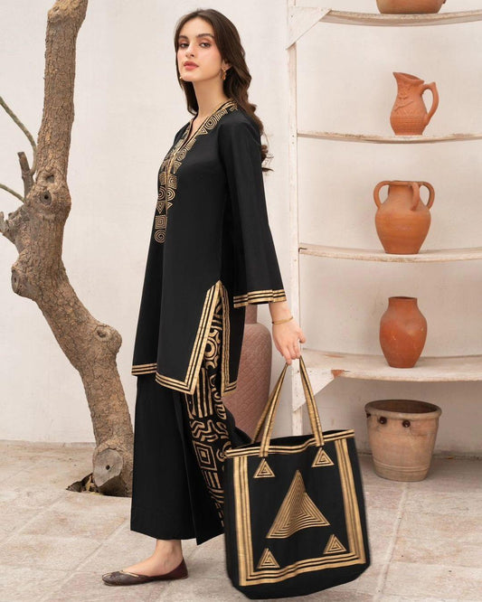 Elegant Women’s Stitched Linen Shirt and Trouser Set with Sleeveless Blouse