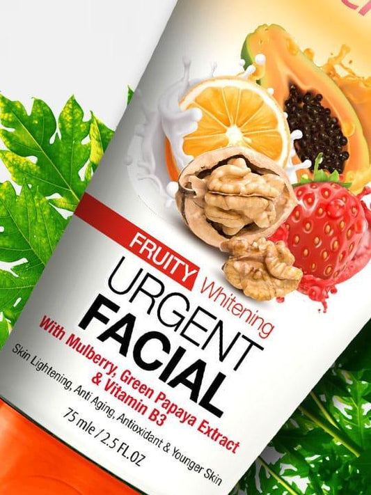 Fruity Whitening Urgent Facial Tube 75ml for brightening, exfoliating, and radiant skin