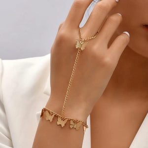 Gold Plated Butterfly Hanging Charm Bracelet – Adjustable Modern Design.