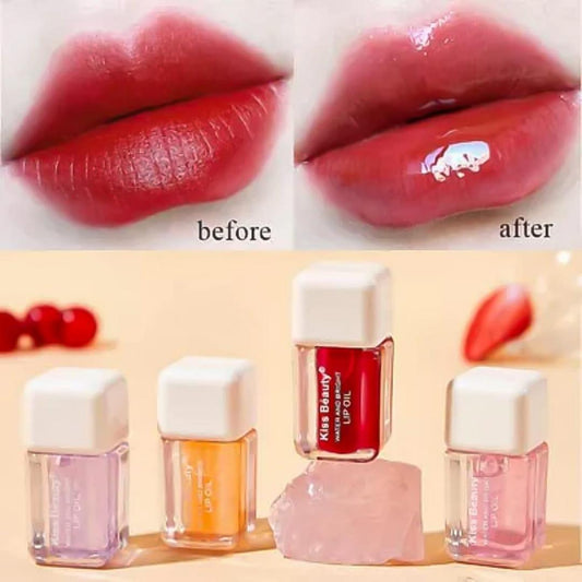 Hydrating Lip Oil with glossy finish in cherry and peach shades