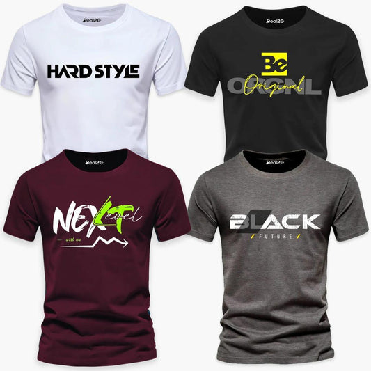 Men's Cotton Jersey Printed T-Shirts - 4 Pcs Multicolor Set casual wear half sleeve round neck soft fabric.