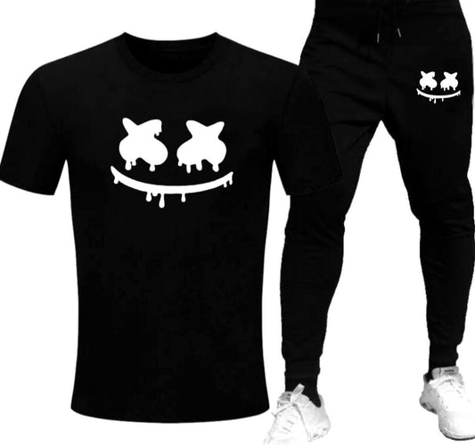 Men's Graphic Sublimation Cotton Track Suit - 2 Pcs set with printed t-shirt and trouser for gym, sports, and casual wear.

