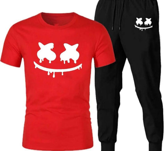Men's Graphic Sublimation Cotton Track Suit - 2 Pcs sportswear set with printed t-shirt and matching trouser.
