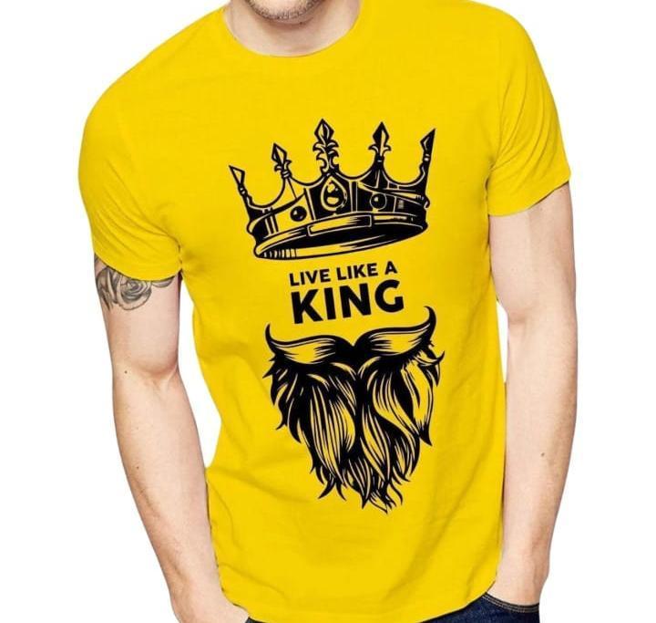 Men's Printed Tracksuit (King) Yellow - 2 Pcs casual wear sports outfit with printed t-shirt and matching trousers.
