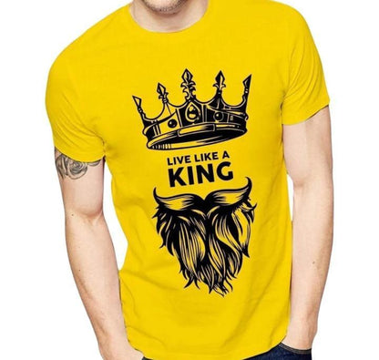Men's Printed Tracksuit (King) Yellow - 2 Pcs casual wear sports outfit with printed t-shirt and matching trousers.
