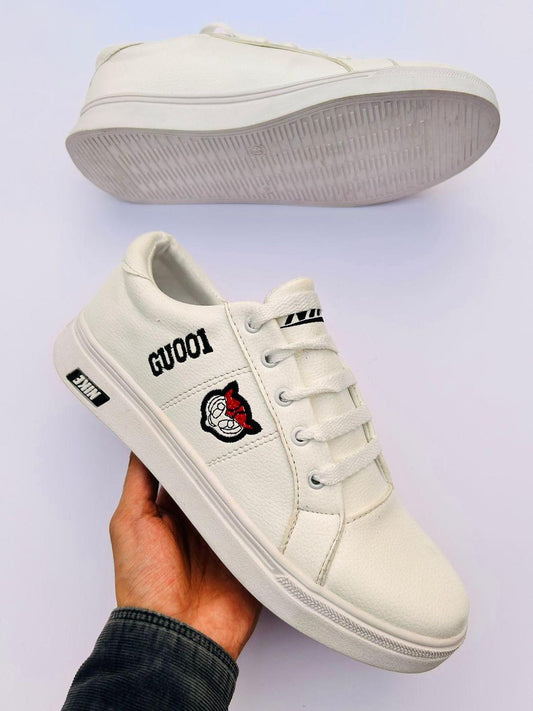 Men's Synthetic Leather Casual Sneakers - Comfortable lace-up shoes for daily wear and casual outings.
