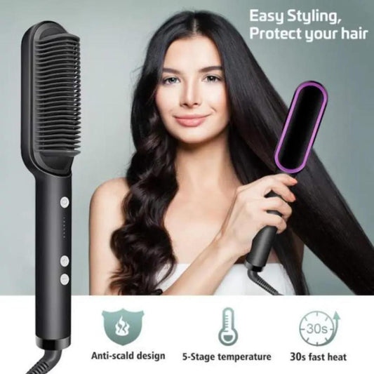 Professional Electric Hair Straightener Brush with adjustable heat settings for salon-quality styling