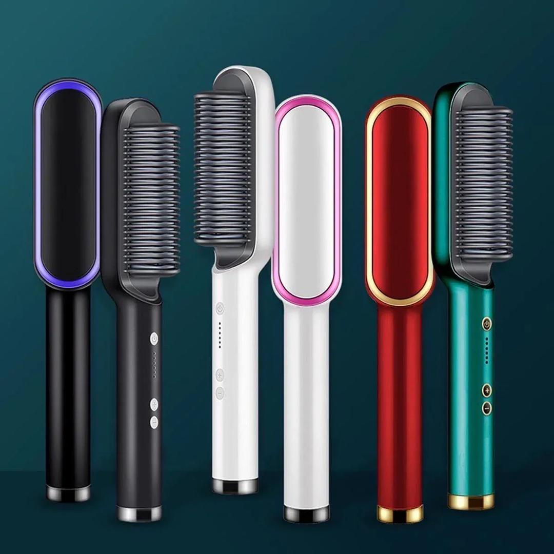 Professional Electric Hair Straightener Brush with adjustable heat settings for salon-quality styling