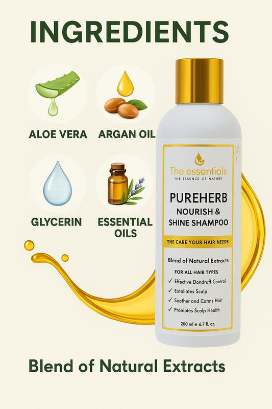 Pure Herb Nourish And Shine Shampoo bottle for healthy, shiny, and nourished hair