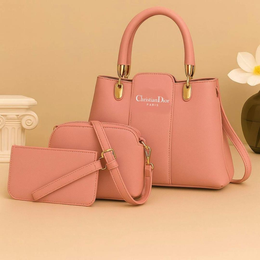 Stylish Women’s PU Leather Hand Bag Set - 3 Pcs in Chic Pink