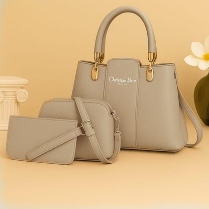 Stylish Women’s PU Leather Hand Bag Set - 3 Pcs in Chic Pink