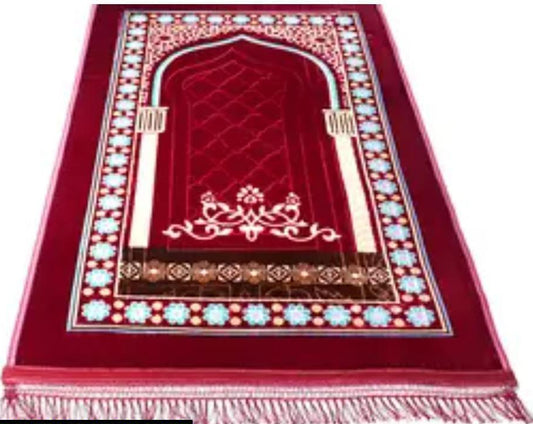 Velvet embossed prayer mat – soft, comfortable & elegant Islamic mat for Salah