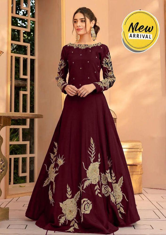 Women’s Stitched Shamoz Silk Embroidered Maxi – Elegant stitched dress for party, wedding & festive wear.
