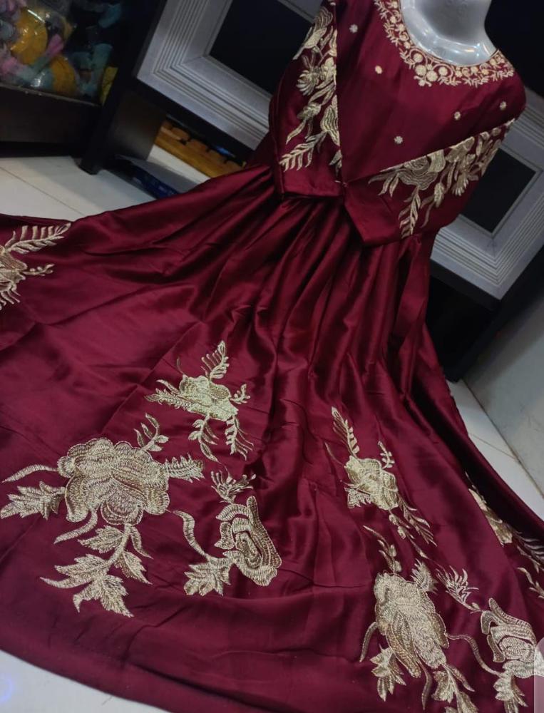 Women’s Stitched Shamoz Silk Embroidered Maxi – Elegant stitched dress for party, wedding & festive wear.
