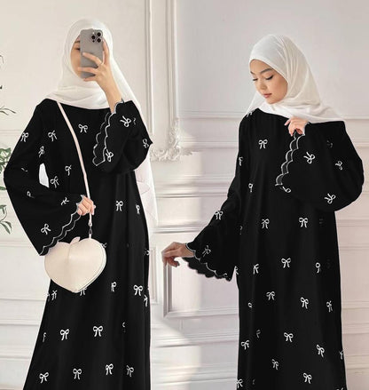 Women’s chiffon embroidered classic abaya – full-length modest wear in Maroon, Black & Blue