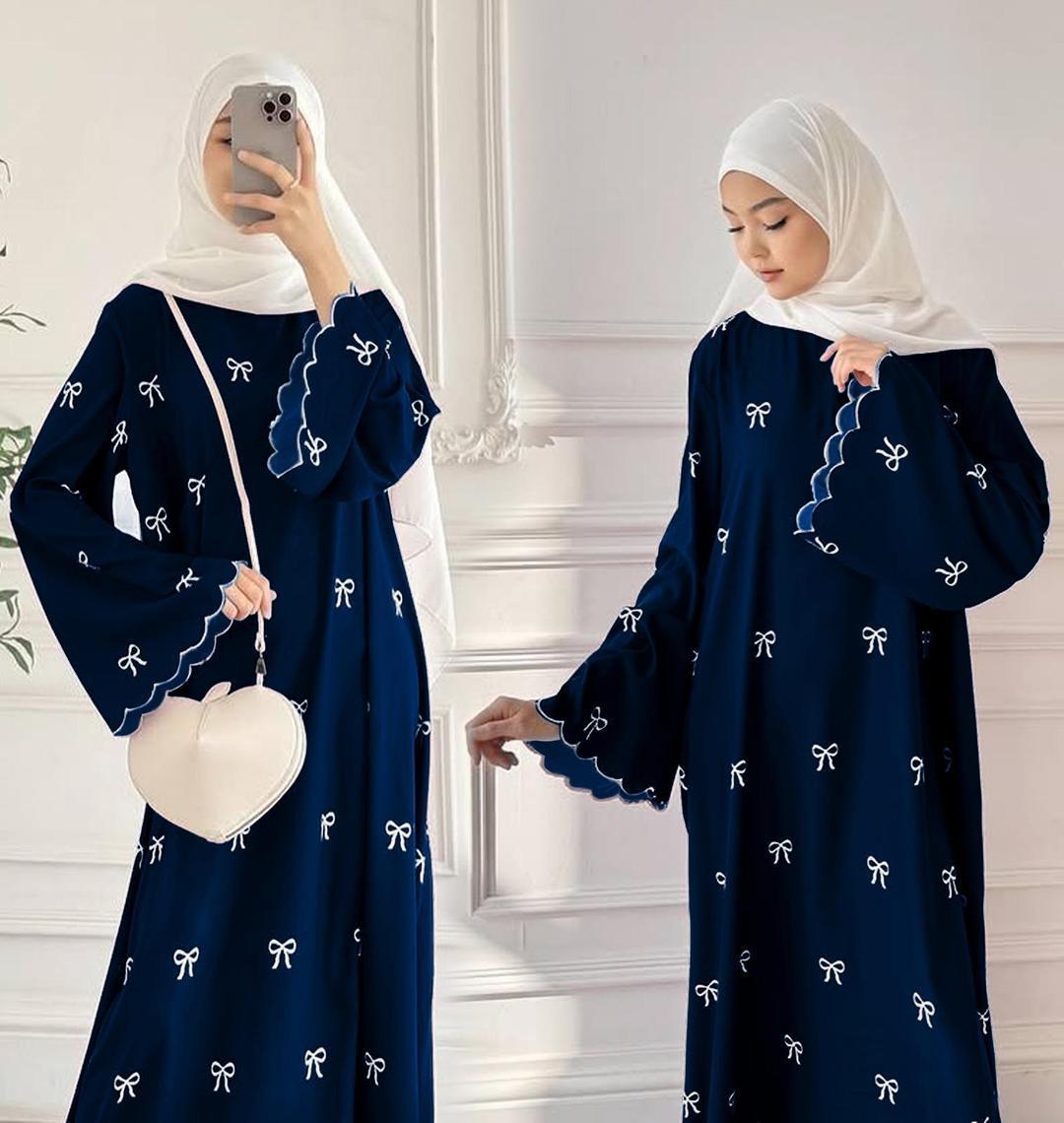 Women’s chiffon embroidered classic abaya – full-length modest wear in Maroon, Black & Blue