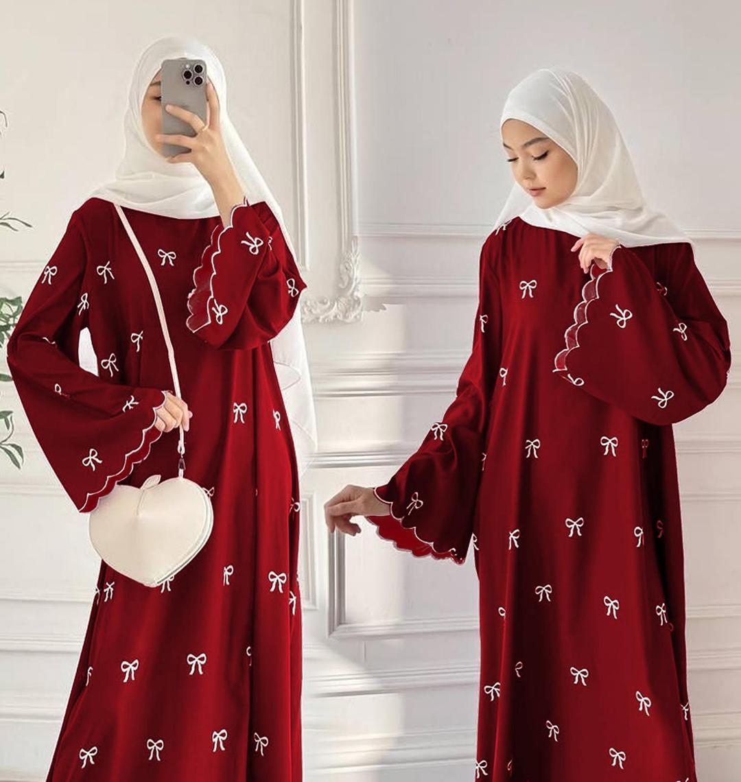 Women’s chiffon embroidered classic abaya – full-length modest wear in Maroon, Black & Blue